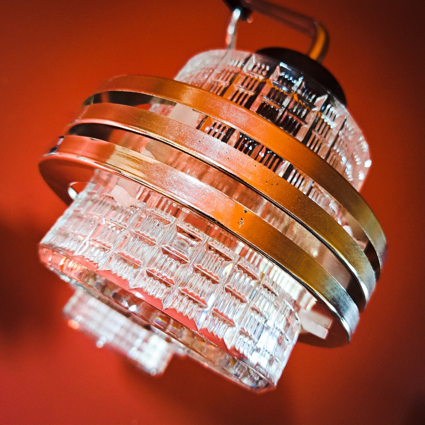 Vintage 60s space age chrome glass ceiling light