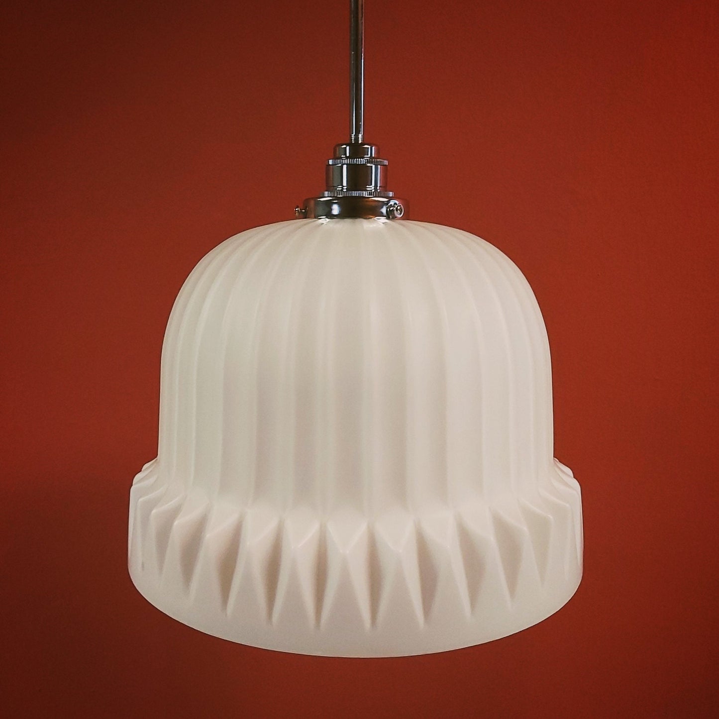 Vintage reeded opaline milk glass pendant light