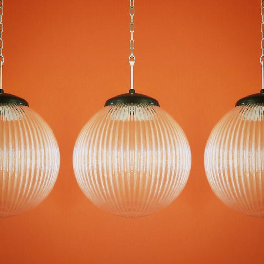 3x Reeded Glass Pendant Lights 