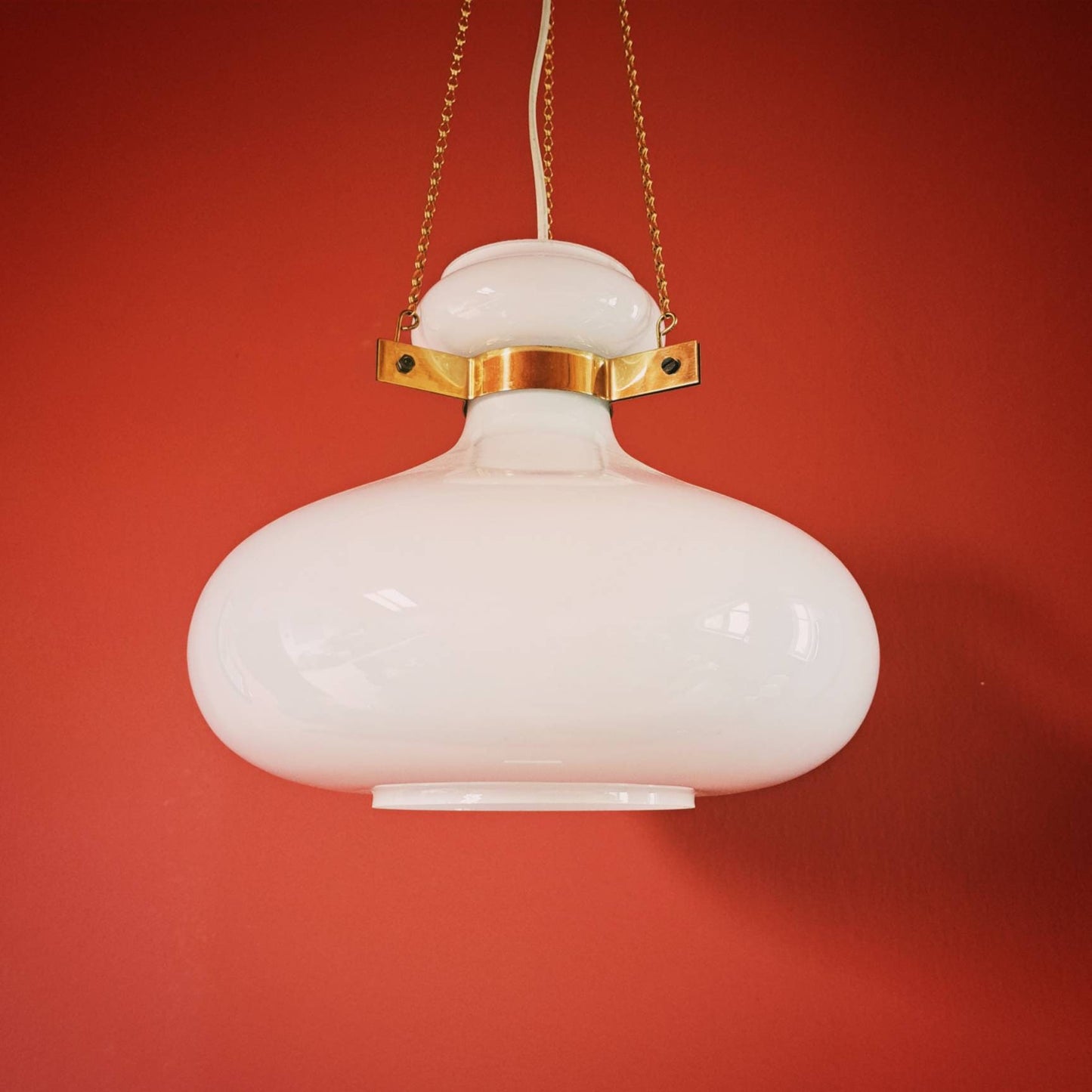 Vintage brass and opaline glass pendant light (2 available)