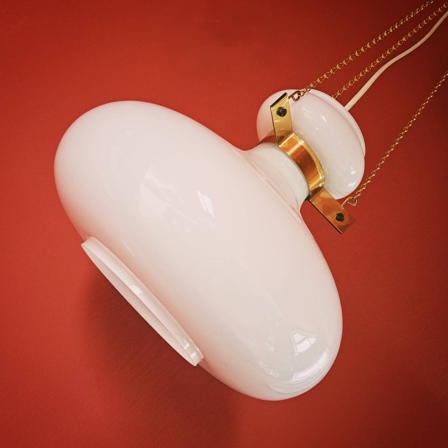 Vintage brass and opaline glass pendant light (2 available)
