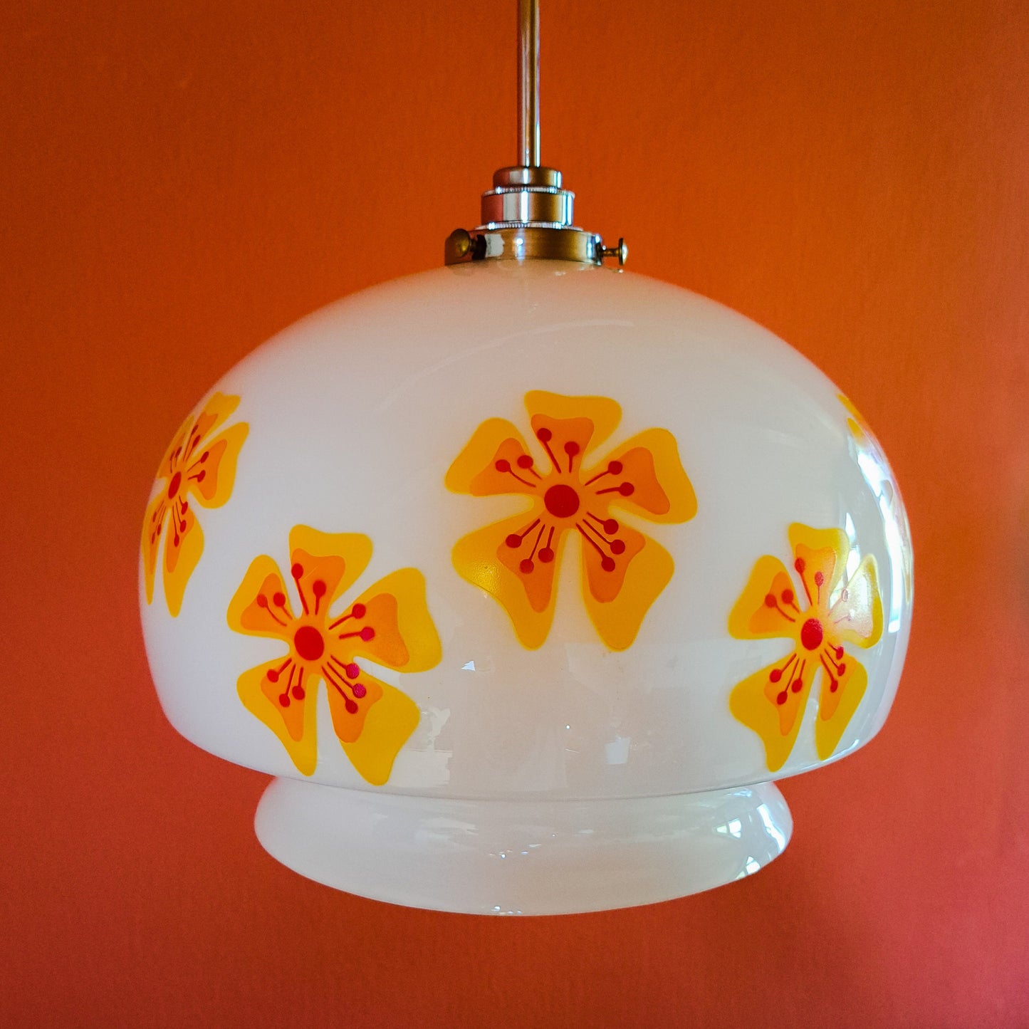 Vintage 60s retro flower opaline glass pendant light