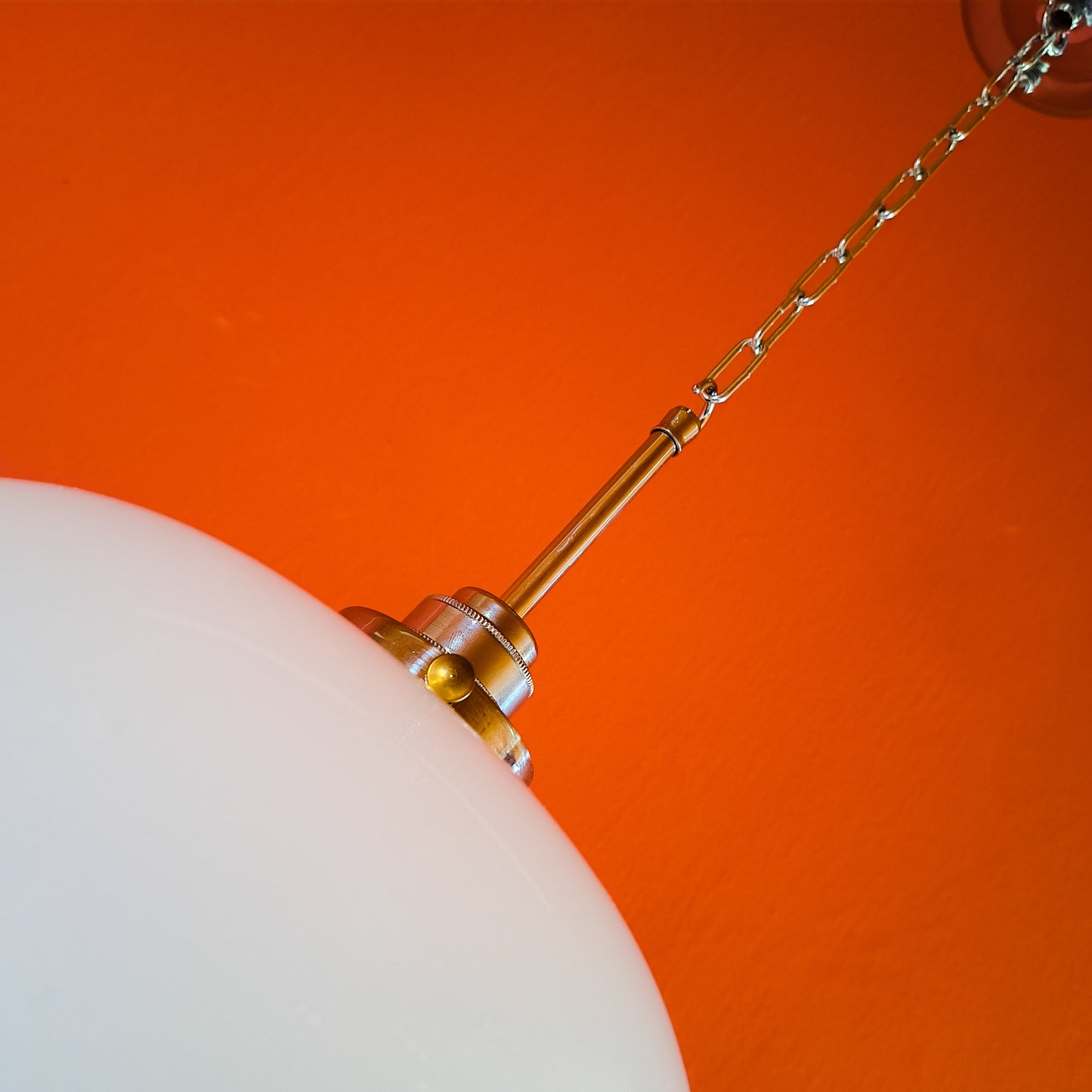 Vintage red and white floral opaline glass pendant light