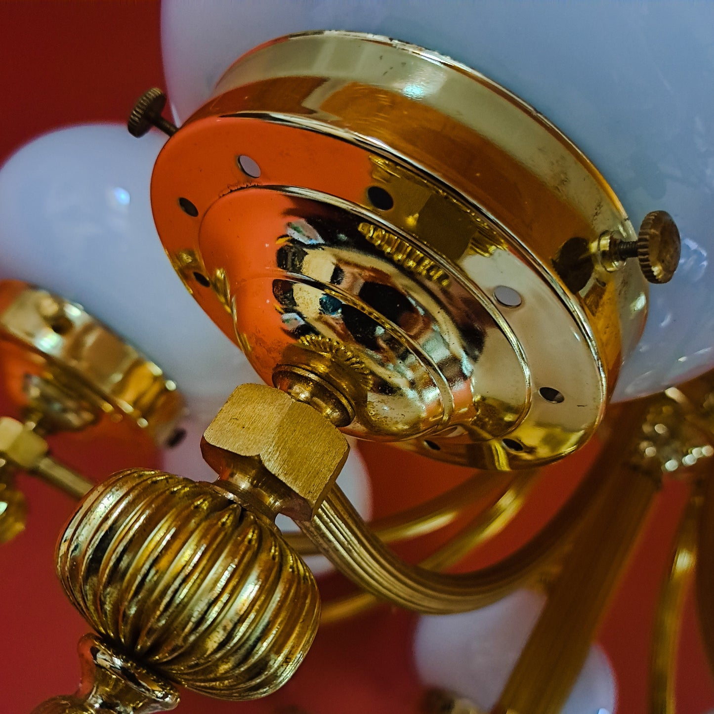 Large and impressive Viennese antique 8 globe brass chandelier